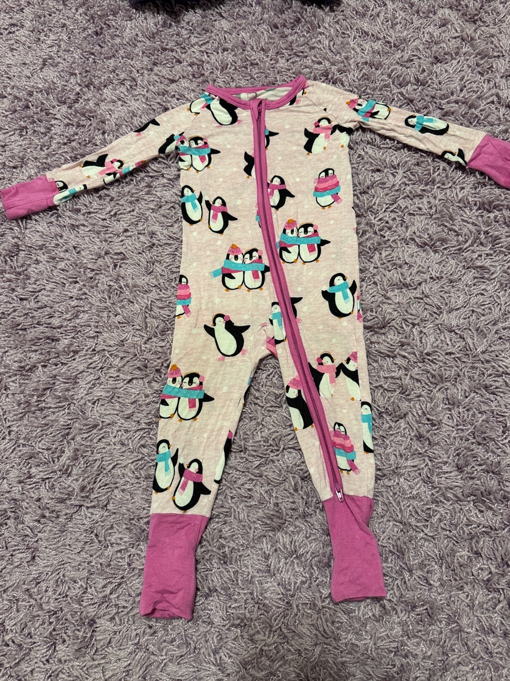 Little Sleepies Pink Penguin Zip One-Piece Footie